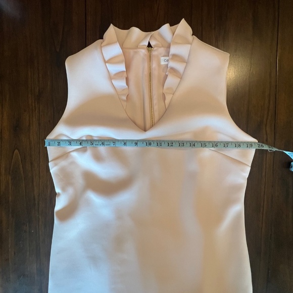 Calvin Klein Ruffle V-neck Sheath Blush Pink Dress,  Size 14 - Picture 10 of 13